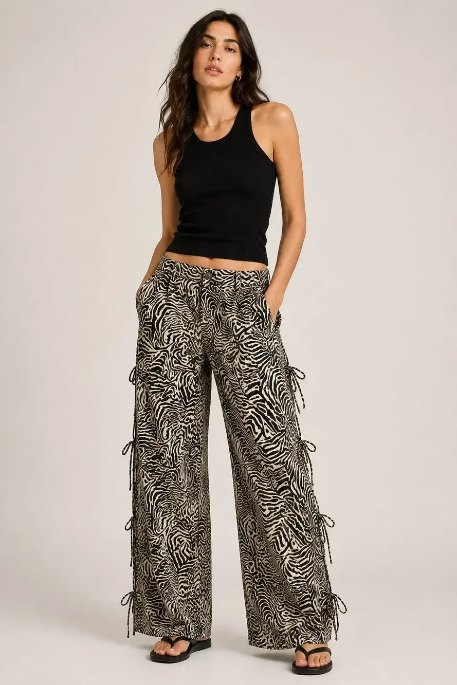 Free People x Nigel Preston Side Tie Zebra Pants Size Medium